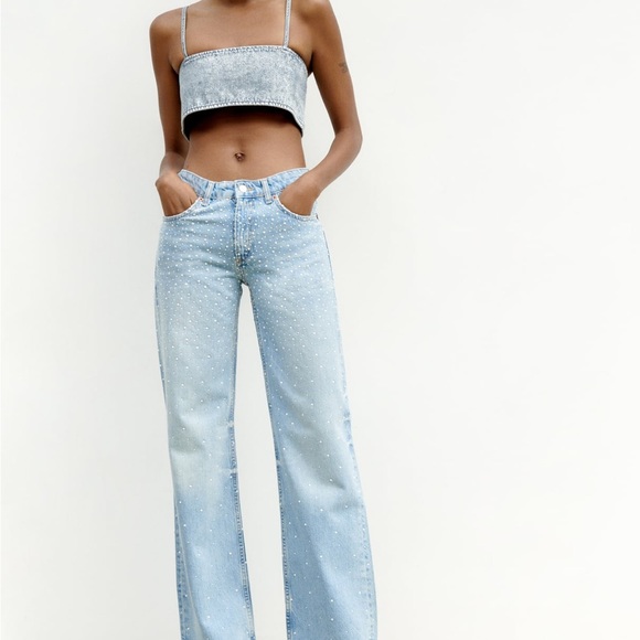 Zara rhinestone denim crop top - Picture 3 of 11